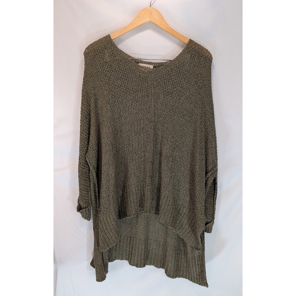 Adora Womens Olive Green Open Knit High Low Oversized Sweater One Size F Boho